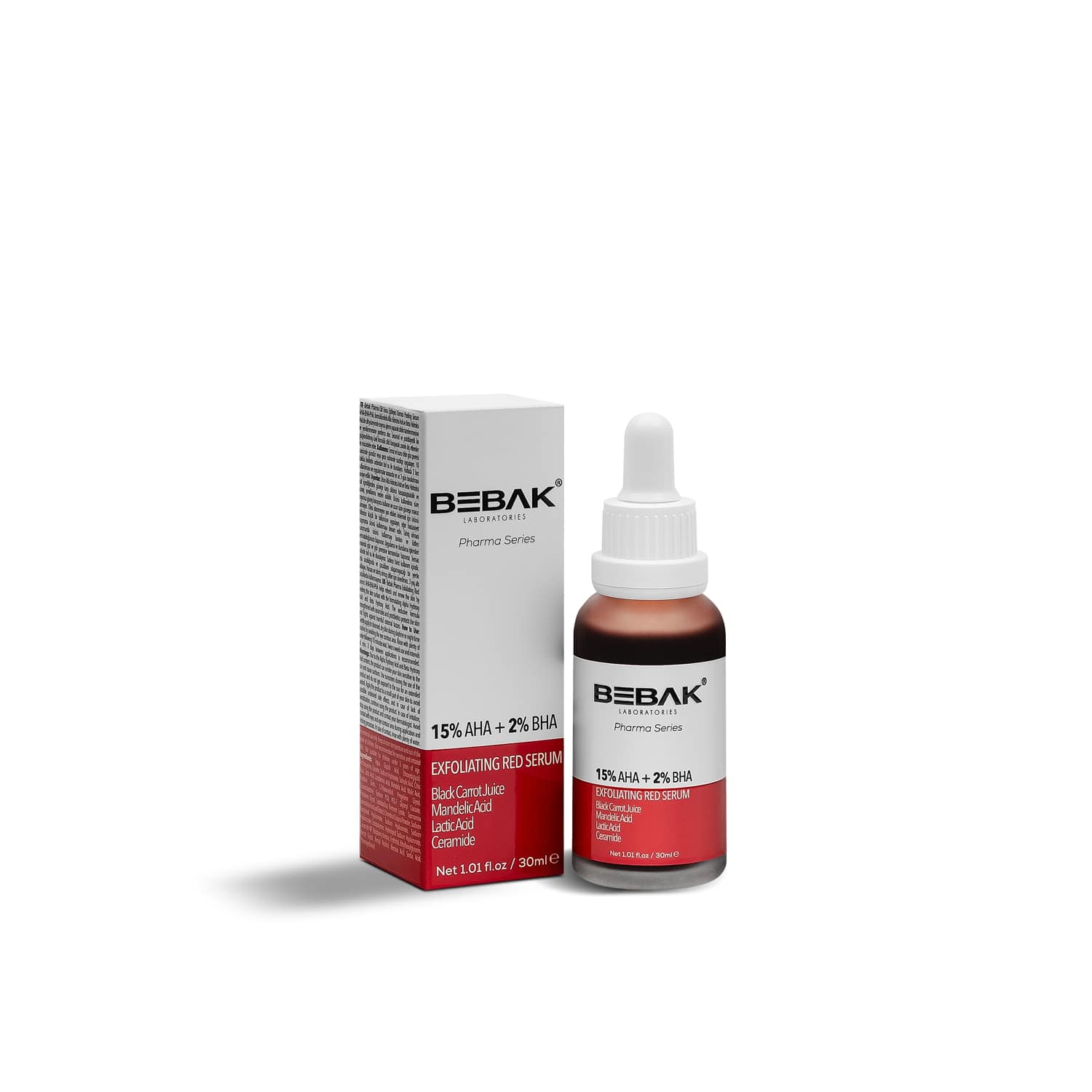 Відлущуюча червона сироватка для обличчя з кислотами AHA-BHA-PHA Bebak Bebak Pharma, 30 мл